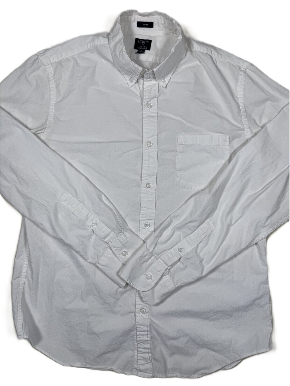 J. Crew Men's Long Sleeve Oxford Shirt Large White Slim Fit Flex Washed